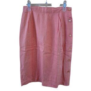 Vintage S.K. & Co. Pink Linen Midi Skirt Button Accents fairycore cottagecore